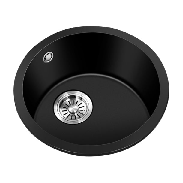 Black Quartz Kitchen Sink Round Single Bowl Sink with Basket Strainer Clearhalo 'Home Improvement' 'home_improvement' 'home_improvement_kitchen_sinks' 'Kitchen Remodel & Kitchen Fixtures' 'Kitchen Sinks & Faucet Components' 'Kitchen Sinks' 'kitchen_sinks' 6541103