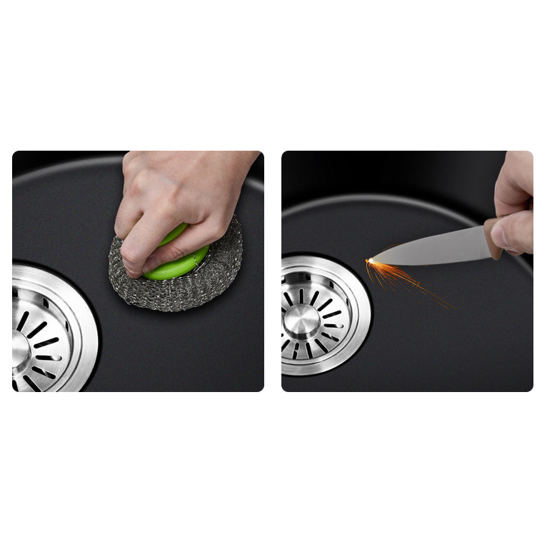 Black Quartz Kitchen Sink Round Single Bowl Sink with Basket Strainer Clearhalo 'Home Improvement' 'home_improvement' 'home_improvement_kitchen_sinks' 'Kitchen Remodel & Kitchen Fixtures' 'Kitchen Sinks & Faucet Components' 'Kitchen Sinks' 'kitchen_sinks' 6541105