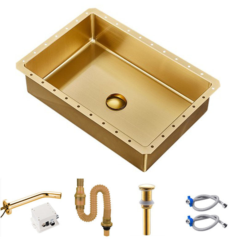 Contemporary Bathroom Sink Metal Rectangular Undermount Bathroom Sink with Pop-Up Drain Gold Single Hole Faucet Sink with Faucet Clearhalo 'Bathroom Remodel & Bathroom Fixtures' 'Bathroom Sinks & Faucet Components' 'Bathroom Sinks' 'bathroom_sink' 'Home Improvement' 'home_improvement' 'home_improvement_bathroom_sink' 6541168