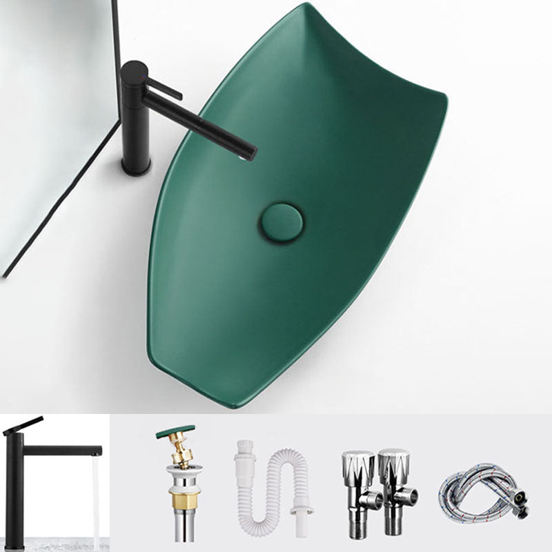 Modern Bathroom Sink Porcelain Specialty Vessel Bathroom Sink with Pop-Up Drain Green Round Faucet Sink with Faucet Clearhalo 'Bathroom Remodel & Bathroom Fixtures' 'Bathroom Sinks & Faucet Components' 'Bathroom Sinks' 'bathroom_sink' 'Home Improvement' 'home_improvement' 'home_improvement_bathroom_sink' 6541179