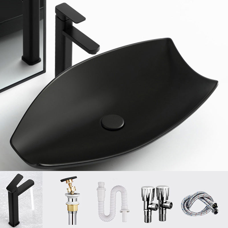 Modern Bathroom Sink Porcelain Specialty Vessel Bathroom Sink with Pop-Up Drain Black Square Faucet Sink with Faucet Clearhalo 'Bathroom Remodel & Bathroom Fixtures' 'Bathroom Sinks & Faucet Components' 'Bathroom Sinks' 'bathroom_sink' 'Home Improvement' 'home_improvement' 'home_improvement_bathroom_sink' 6541187