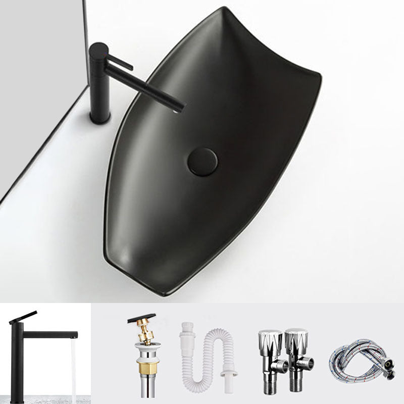 Modern Bathroom Sink Porcelain Specialty Vessel Bathroom Sink with Pop-Up Drain Black Round Faucet Sink with Faucet Clearhalo 'Bathroom Remodel & Bathroom Fixtures' 'Bathroom Sinks & Faucet Components' 'Bathroom Sinks' 'bathroom_sink' 'Home Improvement' 'home_improvement' 'home_improvement_bathroom_sink' 6541191