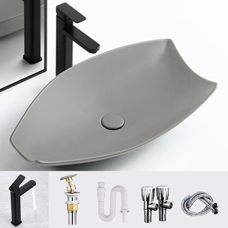 Modern Bathroom Sink Porcelain Specialty Vessel Bathroom Sink with Pop-Up Drain Grey Square Faucet Sink with Faucet Clearhalo 'Bathroom Remodel & Bathroom Fixtures' 'Bathroom Sinks & Faucet Components' 'Bathroom Sinks' 'bathroom_sink' 'Home Improvement' 'home_improvement' 'home_improvement_bathroom_sink' 6541199