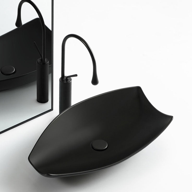 Modern Bathroom Sink Porcelain Specialty Vessel Bathroom Sink with Pop-Up Drain Black Gooseneck Faucet Sink with Faucet Clearhalo 'Bathroom Remodel & Bathroom Fixtures' 'Bathroom Sinks & Faucet Components' 'Bathroom Sinks' 'bathroom_sink' 'Home Improvement' 'home_improvement' 'home_improvement_bathroom_sink' 6541202