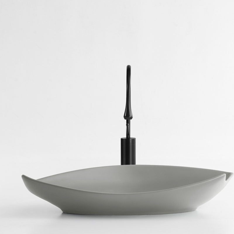 Modern Bathroom Sink Porcelain Specialty Vessel Bathroom Sink with Pop-Up Drain Grey Gooseneck Faucet Sink with Faucet Clearhalo 'Bathroom Remodel & Bathroom Fixtures' 'Bathroom Sinks & Faucet Components' 'Bathroom Sinks' 'bathroom_sink' 'Home Improvement' 'home_improvement' 'home_improvement_bathroom_sink' 6541205