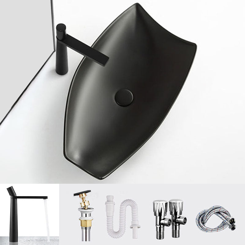 Modern Bathroom Sink Porcelain Specialty Vessel Bathroom Sink with Pop-Up Drain Black Straight Faucet Sink with Faucet Clearhalo 'Bathroom Remodel & Bathroom Fixtures' 'Bathroom Sinks & Faucet Components' 'Bathroom Sinks' 'bathroom_sink' 'Home Improvement' 'home_improvement' 'home_improvement_bathroom_sink' 6541206