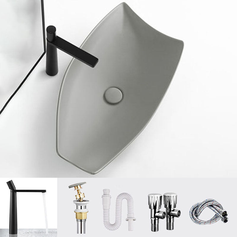 Modern Bathroom Sink Porcelain Specialty Vessel Bathroom Sink with Pop-Up Drain Grey Straight Faucet Sink with Faucet Clearhalo 'Bathroom Remodel & Bathroom Fixtures' 'Bathroom Sinks & Faucet Components' 'Bathroom Sinks' 'bathroom_sink' 'Home Improvement' 'home_improvement' 'home_improvement_bathroom_sink' 6541208