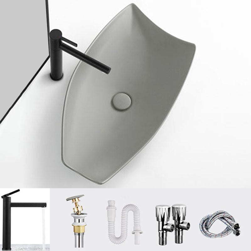 Modern Bathroom Sink Porcelain Specialty Vessel Bathroom Sink with Pop-Up Drain Grey Round Faucet Sink with Faucet Clearhalo 'Bathroom Remodel & Bathroom Fixtures' 'Bathroom Sinks & Faucet Components' 'Bathroom Sinks' 'bathroom_sink' 'Home Improvement' 'home_improvement' 'home_improvement_bathroom_sink' 6541210