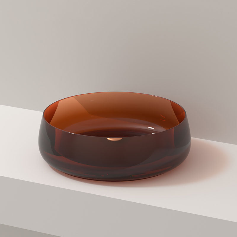 Modern Vessel Bathroom Sink Round with Pop-Up Drain Vessel Sink(Not Included Faucet) 18"L x 18"W x 6"H Dark Coffee Clearhalo 'Bathroom Remodel & Bathroom Fixtures' 'Bathroom Sinks & Faucet Components' 'Bathroom Sinks' 'bathroom_sink' 'Home Improvement' 'home_improvement' 'home_improvement_bathroom_sink' 6541287