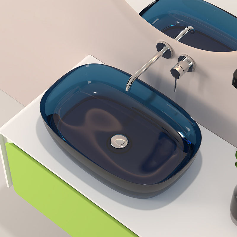 Modern Vessel Bathroom Sink Round with Pop-Up Drain Vessel Sink(Not Included Faucet) 23.6"L x 15.7"W x 5.9"H Blue Clearhalo 'Bathroom Remodel & Bathroom Fixtures' 'Bathroom Sinks & Faucet Components' 'Bathroom Sinks' 'bathroom_sink' 'Home Improvement' 'home_improvement' 'home_improvement_bathroom_sink' 6541288