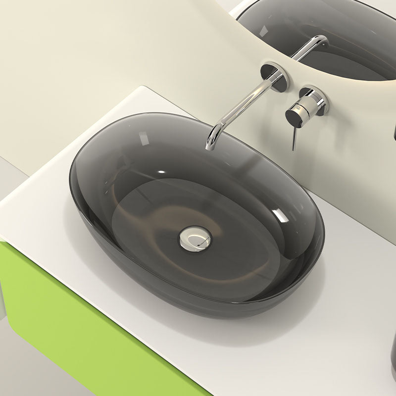 Modern Vessel Bathroom Sink Round with Pop-Up Drain Vessel Sink(Not Included Faucet) 23.6"L x 15.7"W x 5.9"H Black Gray Clearhalo 'Bathroom Remodel & Bathroom Fixtures' 'Bathroom Sinks & Faucet Components' 'Bathroom Sinks' 'bathroom_sink' 'Home Improvement' 'home_improvement' 'home_improvement_bathroom_sink' 6541292