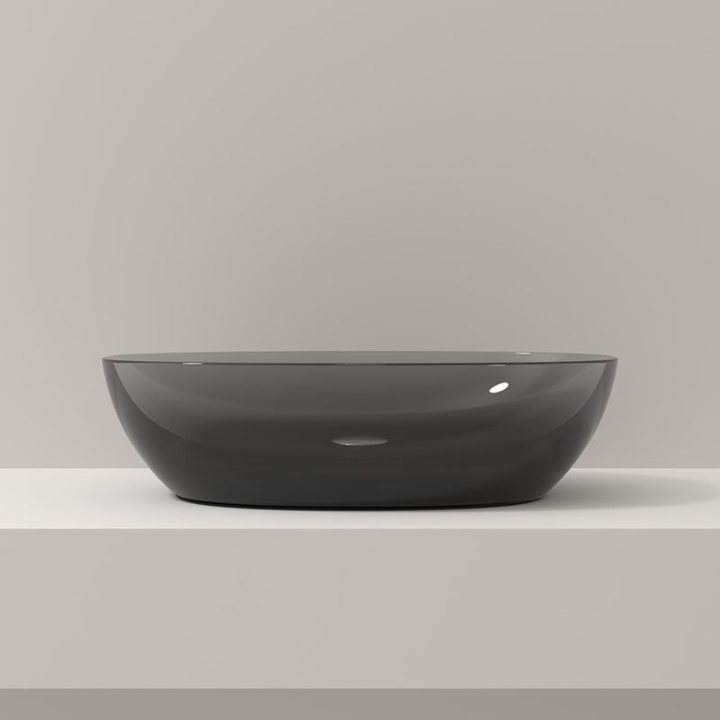 Modern Vessel Bathroom Sink Round with Pop-Up Drain Vessel Sink(Not Included Faucet) 22"L x 15"W x 6"H Black/Gray Clearhalo 'Bathroom Remodel & Bathroom Fixtures' 'Bathroom Sinks & Faucet Components' 'Bathroom Sinks' 'bathroom_sink' 'Home Improvement' 'home_improvement' 'home_improvement_bathroom_sink' 6541294