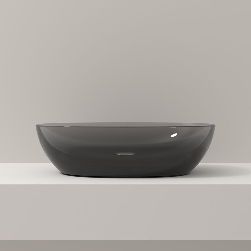 Modern Vessel Bathroom Sink Round with Pop-Up Drain Vessel Sink(Not Included Faucet) 22"L x 15"W x 6"H Black Gray Clearhalo 'Bathroom Remodel & Bathroom Fixtures' 'Bathroom Sinks & Faucet Components' 'Bathroom Sinks' 'bathroom_sink' 'Home Improvement' 'home_improvement' 'home_improvement_bathroom_sink' 6541294