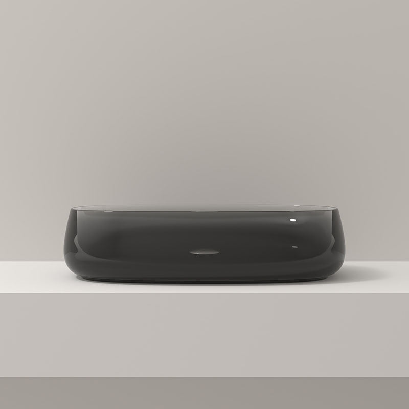 Modern Vessel Bathroom Sink Round with Pop-Up Drain Vessel Sink(Not Included Faucet) 21.7"L x 13.8"W x 5.5"H Black Gray Clearhalo 'Bathroom Remodel & Bathroom Fixtures' 'Bathroom Sinks & Faucet Components' 'Bathroom Sinks' 'bathroom_sink' 'Home Improvement' 'home_improvement' 'home_improvement_bathroom_sink' 6541302