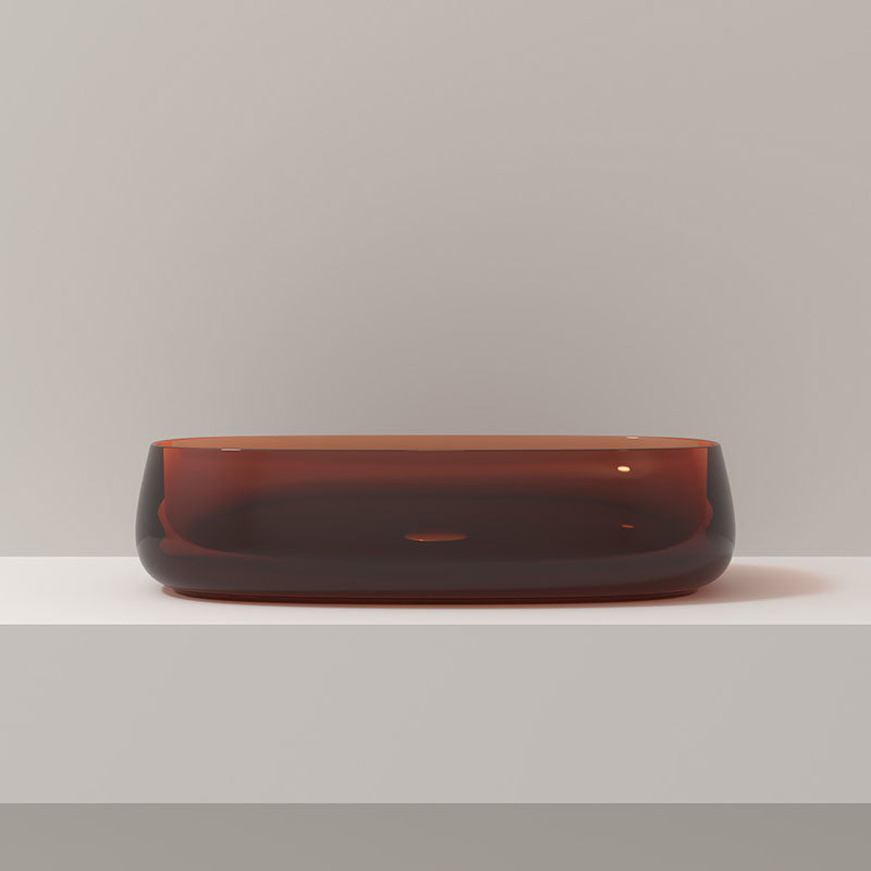 Modern Vessel Bathroom Sink Round with Pop-Up Drain Vessel Sink(Not Included Faucet) 21.7"L x 13.8"W x 5.5"H Dark Coffee Clearhalo 'Bathroom Remodel & Bathroom Fixtures' 'Bathroom Sinks & Faucet Components' 'Bathroom Sinks' 'bathroom_sink' 'Home Improvement' 'home_improvement' 'home_improvement_bathroom_sink' 6541304