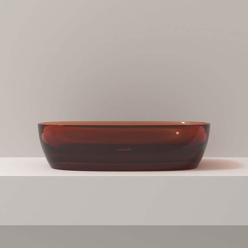 Modern Vessel Bathroom Sink Round with Pop-Up Drain Vessel Sink(Not Included Faucet) 23.6"L x 15.7"W x 5.9"H Dark Coffee Clearhalo 'Bathroom Remodel & Bathroom Fixtures' 'Bathroom Sinks & Faucet Components' 'Bathroom Sinks' 'bathroom_sink' 'Home Improvement' 'home_improvement' 'home_improvement_bathroom_sink' 6541307