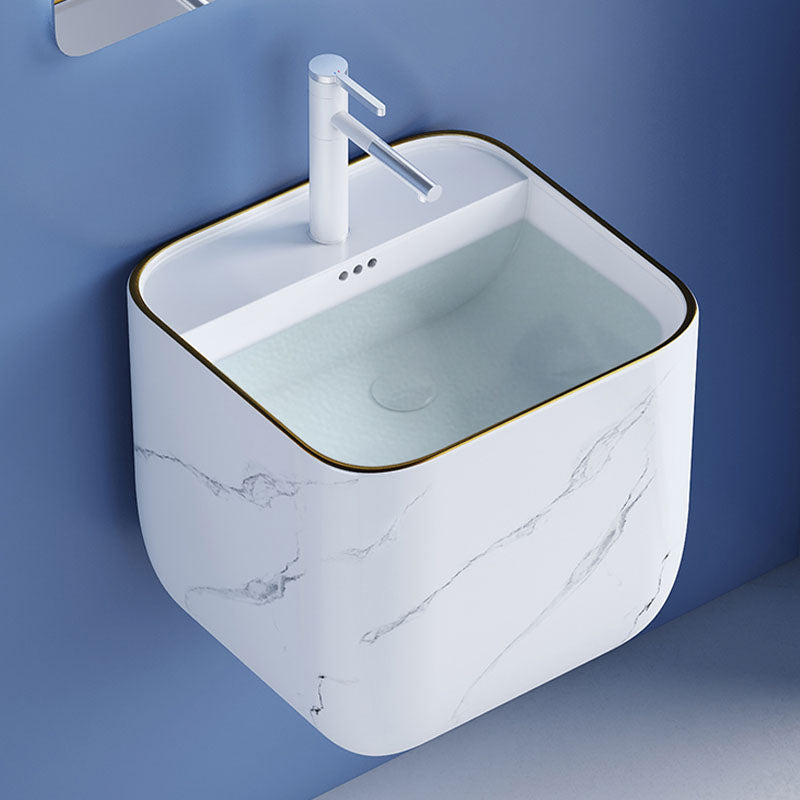 Modern Wall Mount Bathroom Sink Square Porcelain with Faucet Vessel Sink Clearhalo 'Bathroom Remodel & Bathroom Fixtures' 'Bathroom Sinks & Faucet Components' 'Bathroom Sinks' 'bathroom_sink' 'Home Improvement' 'home_improvement' 'home_improvement_bathroom_sink' 6541314
