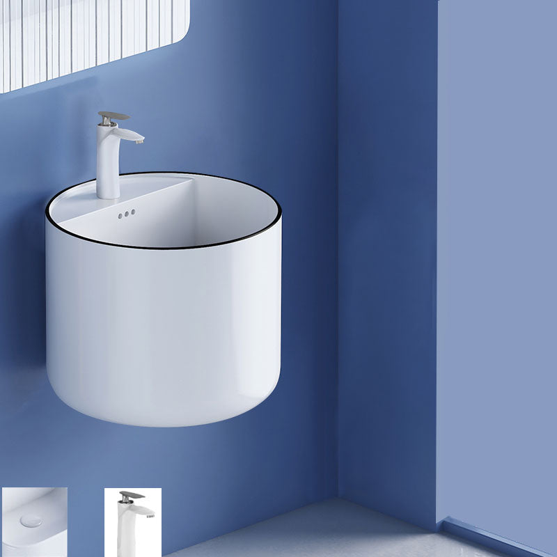 Modern Wall Mount Bathroom Sink Square Porcelain with Faucet Vessel Sink 18"L x 18"W x 15"H White Gray Sink with Faucet Clearhalo 'Bathroom Remodel & Bathroom Fixtures' 'Bathroom Sinks & Faucet Components' 'Bathroom Sinks' 'bathroom_sink' 'Home Improvement' 'home_improvement' 'home_improvement_bathroom_sink' 6541319