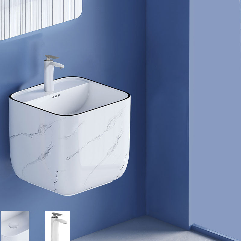 Modern Wall Mount Bathroom Sink Square Porcelain with Faucet Vessel Sink 18"L x 17"W x 16"H White Black Sink with Faucet Clearhalo 'Bathroom Remodel & Bathroom Fixtures' 'Bathroom Sinks & Faucet Components' 'Bathroom Sinks' 'bathroom_sink' 'Home Improvement' 'home_improvement' 'home_improvement_bathroom_sink' 6541321