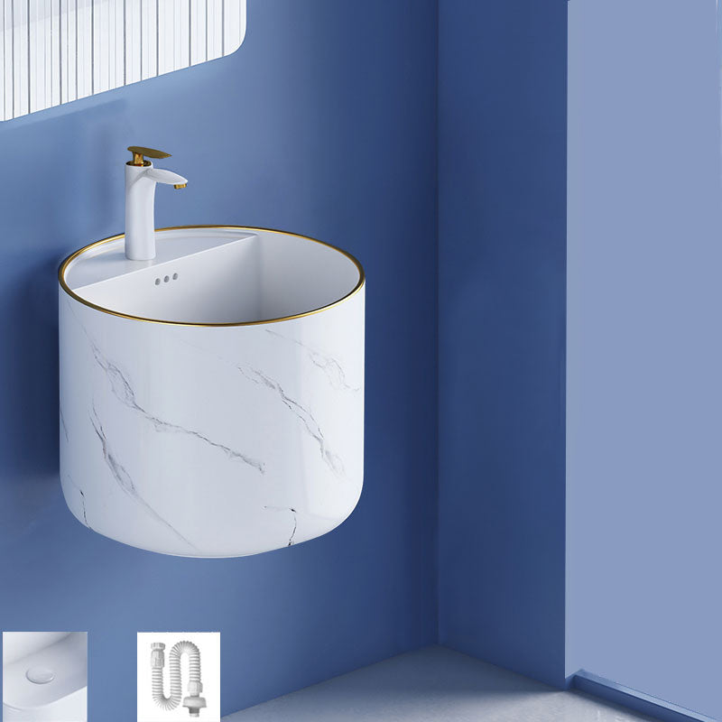 Modern Wall Mount Bathroom Sink Square Porcelain with Faucet Vessel Sink 18"L x 18"W x 15"H White/ Gold Sink Clearhalo 'Bathroom Remodel & Bathroom Fixtures' 'Bathroom Sinks & Faucet Components' 'Bathroom Sinks' 'bathroom_sink' 'Home Improvement' 'home_improvement' 'home_improvement_bathroom_sink' 6541323