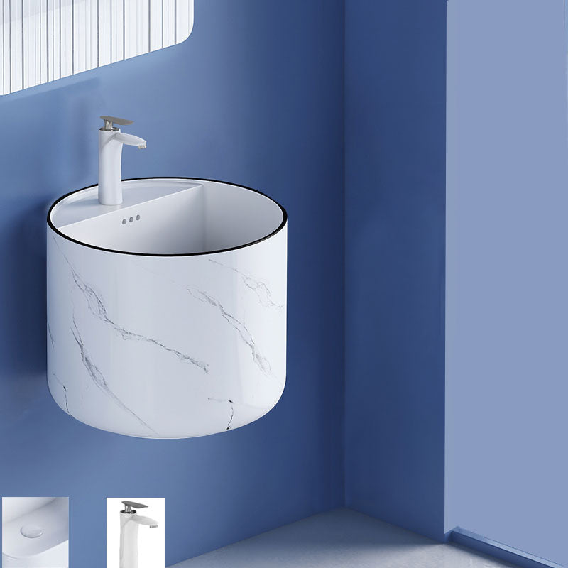 Modern Wall Mount Bathroom Sink Square Porcelain with Faucet Vessel Sink 18"L x 18"W x 15"H White Black Sink with Faucet Clearhalo 'Bathroom Remodel & Bathroom Fixtures' 'Bathroom Sinks & Faucet Components' 'Bathroom Sinks' 'bathroom_sink' 'Home Improvement' 'home_improvement' 'home_improvement_bathroom_sink' 6541326