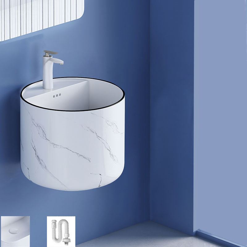 Modern Wall Mount Bathroom Sink Square Porcelain with Faucet Vessel Sink 18"L x 18"W x 15"H White Black Sink Clearhalo 'Bathroom Remodel & Bathroom Fixtures' 'Bathroom Sinks & Faucet Components' 'Bathroom Sinks' 'bathroom_sink' 'Home Improvement' 'home_improvement' 'home_improvement_bathroom_sink' 6541329