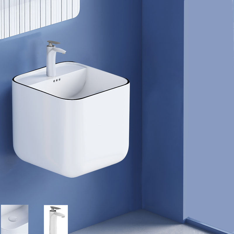 Modern Wall Mount Bathroom Sink Square Porcelain with Faucet Vessel Sink 18"L x 17"W x 16"H White Gray Sink with Faucet Clearhalo 'Bathroom Remodel & Bathroom Fixtures' 'Bathroom Sinks & Faucet Components' 'Bathroom Sinks' 'bathroom_sink' 'Home Improvement' 'home_improvement' 'home_improvement_bathroom_sink' 6541334