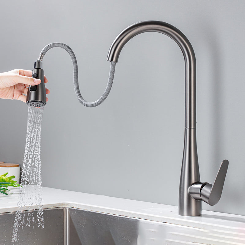 Modern Standard Kitchen Faucet 1-Handle Pull down Bar Faucet Grey Clearhalo 'Home Improvement' 'home_improvement' 'home_improvement_kitchen_faucets' 'Kitchen Faucets' 'Kitchen Remodel & Kitchen Fixtures' 'Kitchen Sinks & Faucet Components' 'kitchen_faucets' 6541931