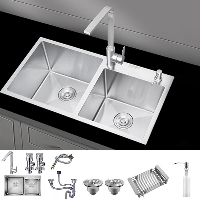 Contemporary Kitchen Sink Stainless Steel Drain Assembly Kitchen Sink 30"L x 16"W x 9"H Sink with Faucet Square Faucet Clearhalo 'Home Improvement' 'home_improvement' 'home_improvement_kitchen_sinks' 'Kitchen Remodel & Kitchen Fixtures' 'Kitchen Sinks & Faucet Components' 'Kitchen Sinks' 'kitchen_sinks' 6541940