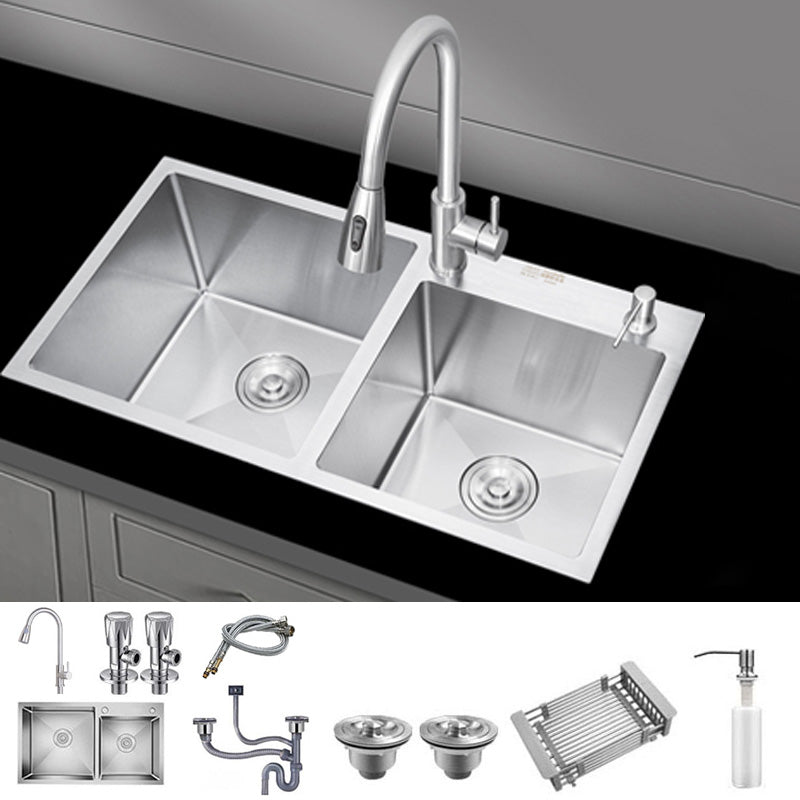 Contemporary Kitchen Sink Stainless Steel Drain Assembly Kitchen Sink 30"L x 16"W x 9"H Sink with Faucet Pull Out Faucet Clearhalo 'Home Improvement' 'home_improvement' 'home_improvement_kitchen_sinks' 'Kitchen Remodel & Kitchen Fixtures' 'Kitchen Sinks & Faucet Components' 'Kitchen Sinks' 'kitchen_sinks' 6541941