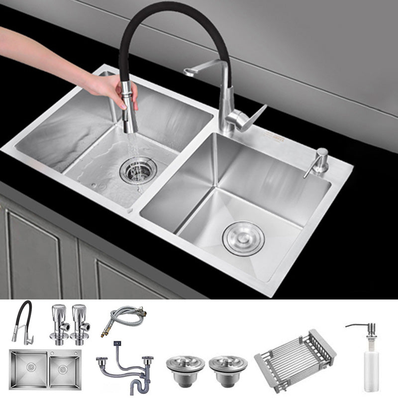 Contemporary Kitchen Sink Stainless Steel Drain Assembly Kitchen Sink 30"L x 16"W x 9"H Sink with Faucet Universal Faucet Clearhalo 'Home Improvement' 'home_improvement' 'home_improvement_kitchen_sinks' 'Kitchen Remodel & Kitchen Fixtures' 'Kitchen Sinks & Faucet Components' 'Kitchen Sinks' 'kitchen_sinks' 6541943