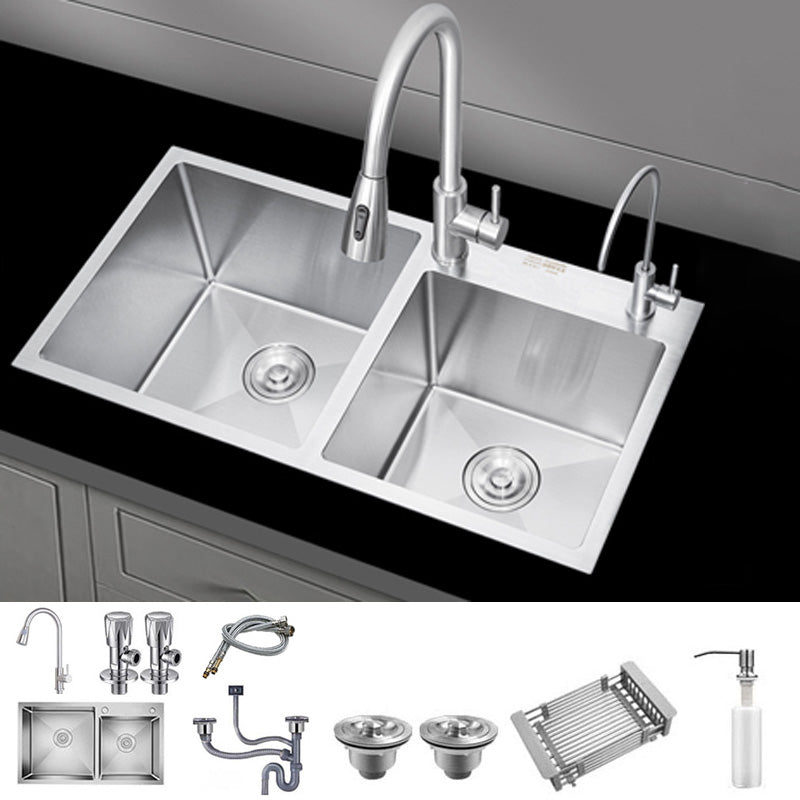 Contemporary Kitchen Sink Stainless Steel Drain Assembly Kitchen Sink 30"L x 16"W x 9"H Sink with Faucet Double Tap for Water Purification Clearhalo 'Home Improvement' 'home_improvement' 'home_improvement_kitchen_sinks' 'Kitchen Remodel & Kitchen Fixtures' 'Kitchen Sinks & Faucet Components' 'Kitchen Sinks' 'kitchen_sinks' 6541947