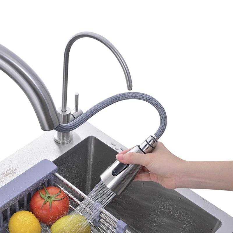 Contemporary Kitchen Sink Stainless Steel Drain Assembly Kitchen Sink Clearhalo 'Home Improvement' 'home_improvement' 'home_improvement_kitchen_sinks' 'Kitchen Remodel & Kitchen Fixtures' 'Kitchen Sinks & Faucet Components' 'Kitchen Sinks' 'kitchen_sinks' 6541949