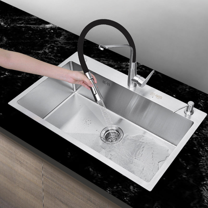 Contemporary Kitchen Sink Stainless Steel Drain Assembly Kitchen Sink 28.3"L x 15.7"W x 8.7"H Sink with Faucet Universal Faucet Clearhalo 'Home Improvement' 'home_improvement' 'home_improvement_kitchen_sinks' 'Kitchen Remodel & Kitchen Fixtures' 'Kitchen Sinks & Faucet Components' 'Kitchen Sinks' 'kitchen_sinks' 6541953
