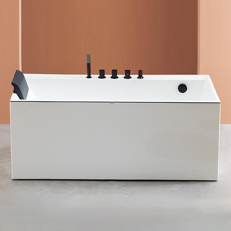 Rectangle Modern White Acrylic Bathtub Back to Wall with Drain Bath Tub Right Tub with Black 5-Piece Set Clearhalo 'Bathroom Remodel & Bathroom Fixtures' 'Bathtubs' 'Home Improvement' 'home_improvement' 'home_improvement_bathtubs' 'Showers & Bathtubs' 6542021