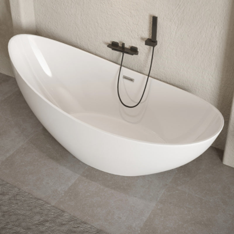 Modern Ellipse Acrylic Bathtub Freestand Soaking Bathtub with Drain Bath Tub Gloss Black Tub with Wall Mounted Faucets Clearhalo 'Bathroom Remodel & Bathroom Fixtures' 'Bathtubs' 'Home Improvement' 'home_improvement' 'home_improvement_bathtubs' 'Showers & Bathtubs' 6542081