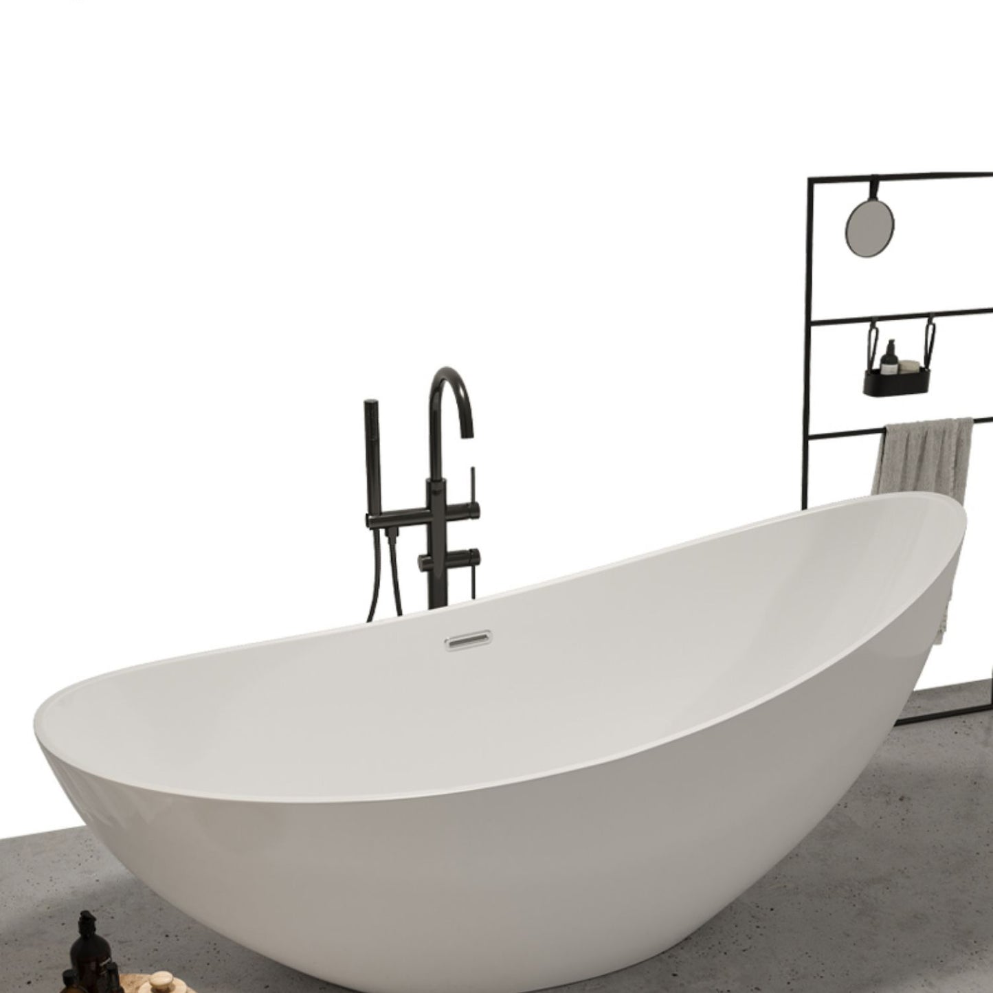Modern Ellipse Acrylic Bathtub Freestand Soaking Bathtub with Drain Bath Tub Clearhalo 'Bathroom Remodel & Bathroom Fixtures' 'Bathtubs' 'Home Improvement' 'home_improvement' 'home_improvement_bathtubs' 'Showers & Bathtubs' 6542092