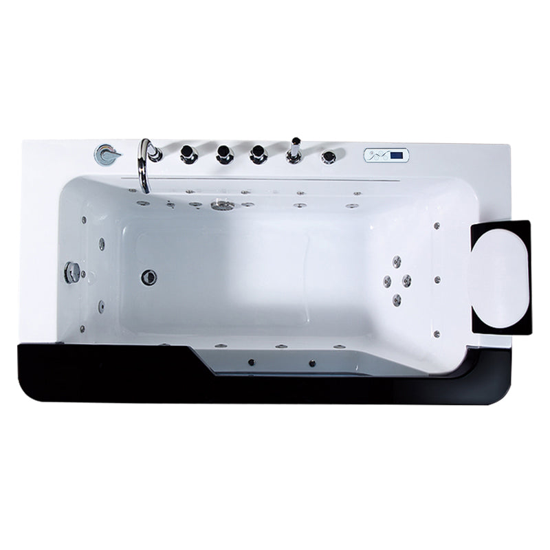 Modern Acrylic Bathtub White Rectangle Back to Wall with Drain Bath Tub and Massage Device 68"L x 36"W x 27"H Massage & Waterfall & Thermostat & Chromotherapy Tub with Silver 5-Piece Set Clearhalo 'Bathroom Remodel & Bathroom Fixtures' 'Bathtubs' 'Home Improvement' 'home_improvement' 'home_improvement_bathtubs' 'Showers & Bathtubs' 6542107