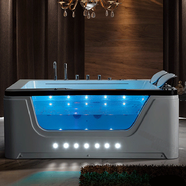 Modern Acrylic Bathtub White Rectangle Back to Wall with Drain Bath Tub and Massage Device Clearhalo 'Bathroom Remodel & Bathroom Fixtures' 'Bathtubs' 'Home Improvement' 'home_improvement' 'home_improvement_bathtubs' 'Showers & Bathtubs' 6542121