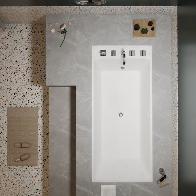 Modern Rectangle Acrylic Embedded Bathtub with Drain Bath Tub 50.4"L x 27.6"W x 22.8"H Tub with Silver 5-Piece Set Clearhalo 'Bathroom Remodel & Bathroom Fixtures' 'Bathtubs' 'Home Improvement' 'home_improvement' 'home_improvement_bathtubs' 'Showers & Bathtubs' 6542182