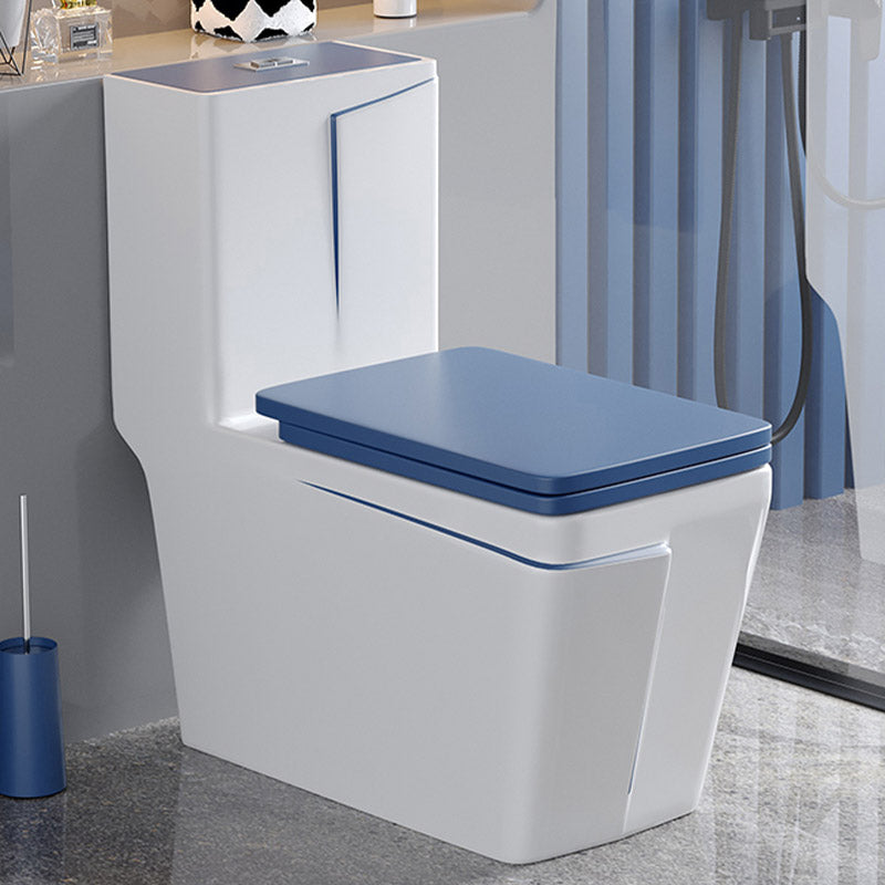Skirted Traditional Flush Toilet Floor Mount One-Piece Toilet with Slow Close Seat 13"L x 27"W x 30"H Blue White Clearhalo 'Bathroom Remodel & Bathroom Fixtures' 'Home Improvement' 'home_improvement' 'home_improvement_toilets' 'Toilets & Bidets' 'Toilets' 6542610