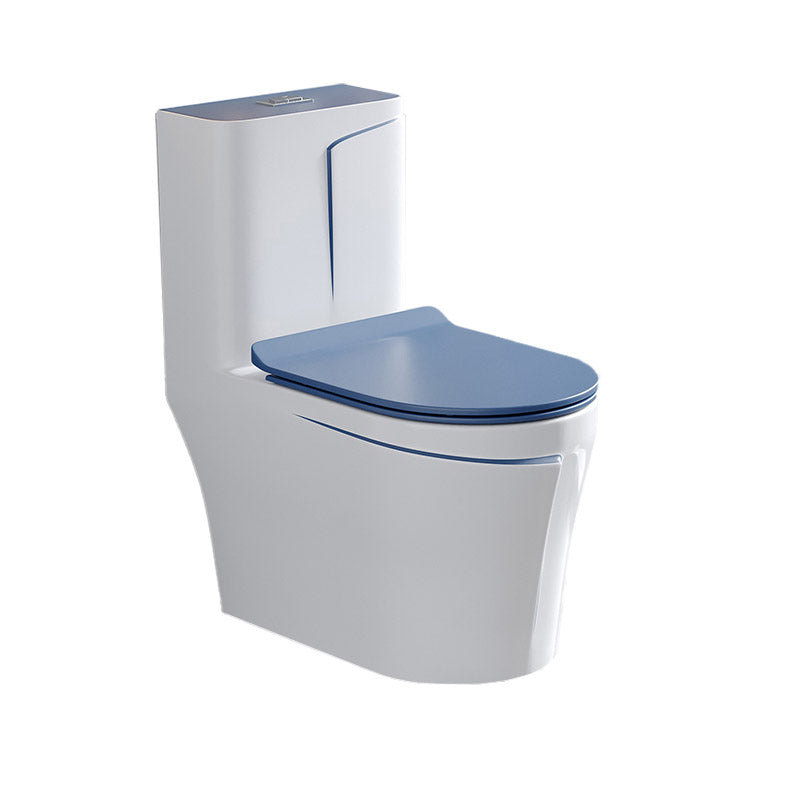 Skirted Traditional Flush Toilet Floor Mount One-Piece Toilet with Slow Close Seat 15"L x 27"W x 30"H Blue White Clearhalo 'Bathroom Remodel & Bathroom Fixtures' 'Home Improvement' 'home_improvement' 'home_improvement_toilets' 'Toilets & Bidets' 'Toilets' 6542621
