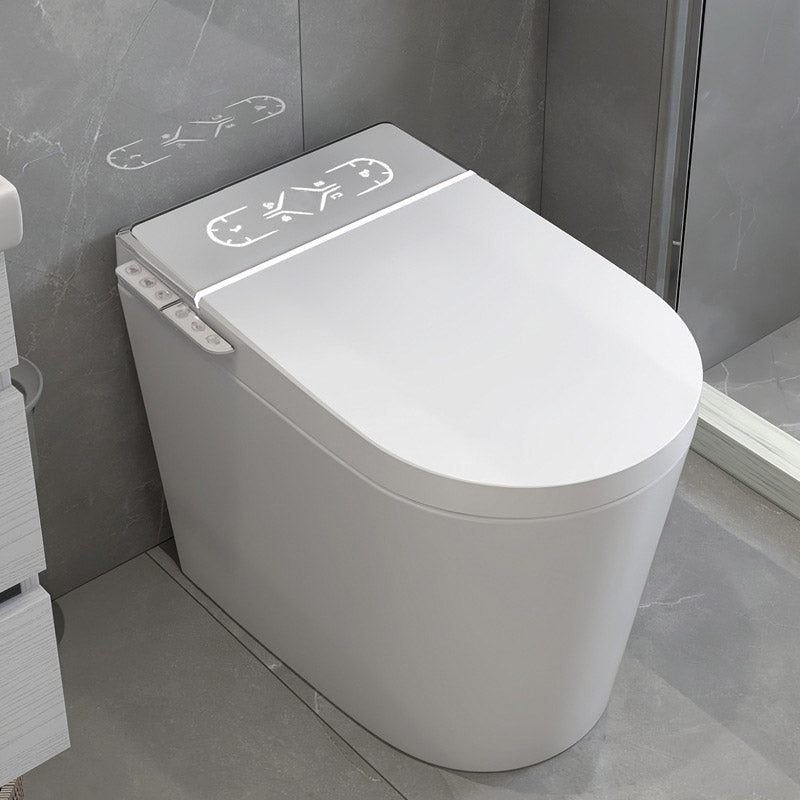 Modern White Heated Seat Toilet ABS Floor Mounted Flush Toilet with Seat White Foot Touch Flush (Standard Configuration) 12" Clearhalo 'Bathroom Remodel & Bathroom Fixtures' 'Home Improvement' 'home_improvement' 'home_improvement_toilets' 'Toilets & Bidets' 'Toilets' 6542702