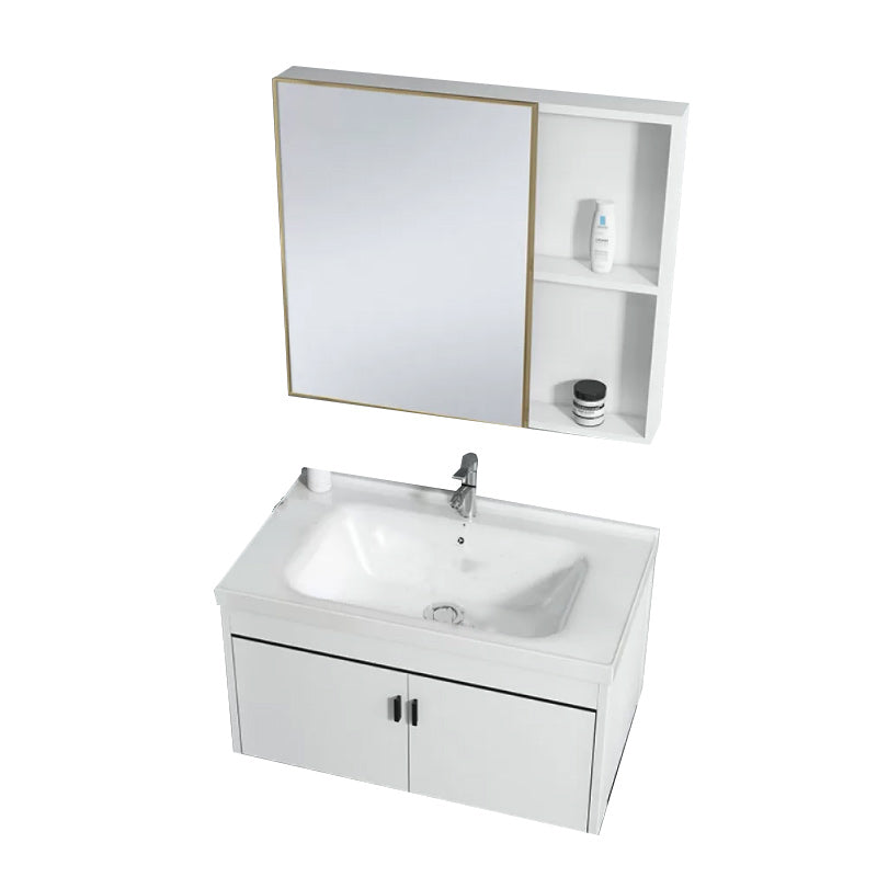 Wall-mounted Bathroom Vanity Modern Single-Sink Space Saver Vanity Vanity & Faucet & Mirror Cabinet 32"L x 19"W x 17"H White Clearhalo 'Bathroom Remodel & Bathroom Fixtures' 'Bathroom Vanities' 'bathroom_vanities' 'Home Improvement' 'home_improvement' 'home_improvement_bathroom_vanities' 6545566