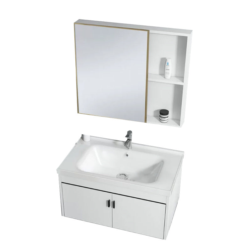 Wall-mounted Bathroom Vanity Modern Single-Sink Space Saver Vanity Vanity & Faucet & Mirror Cabinet White Clearhalo 'Bathroom Remodel & Bathroom Fixtures' 'Bathroom Vanities' 'bathroom_vanities' 'Home Improvement' 'home_improvement' 'home_improvement_bathroom_vanities' 6545567