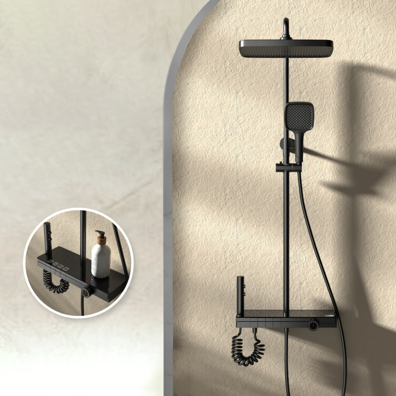 Modern Style Shower System Spot Resist Copper Wall Mounted Rectangle Shower System Black Round Tube Clearhalo 'Bathroom Remodel & Bathroom Fixtures' 'Home Improvement' 'home_improvement' 'home_improvement_shower_faucets' 'Shower Faucets & Systems' 'shower_faucets' 'Showers & Bathtubs Plumbing' 'Showers & Bathtubs' 6545598