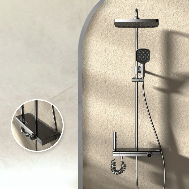 Modern Style Shower System Spot Resist Copper Wall Mounted Rectangle Shower System Grey Round Tube Clearhalo 'Bathroom Remodel & Bathroom Fixtures' 'Home Improvement' 'home_improvement' 'home_improvement_shower_faucets' 'Shower Faucets & Systems' 'shower_faucets' 'Showers & Bathtubs Plumbing' 'Showers & Bathtubs' 6545601