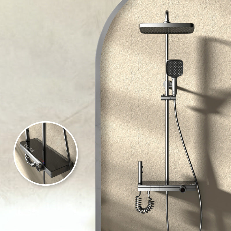 Modern Style Shower System Spot Resist Copper Wall Mounted Rectangle Shower System Grey Round Tube Clearhalo 'Bathroom Remodel & Bathroom Fixtures' 'Home Improvement' 'home_improvement' 'home_improvement_shower_faucets' 'Shower Faucets & Systems' 'shower_faucets' 'Showers & Bathtubs Plumbing' 'Showers & Bathtubs' 6545601