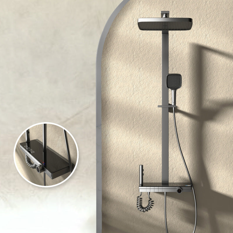 Modern Style Shower System Spot Resist Copper Wall Mounted Rectangle Shower System Grey Flat Tupe Clearhalo 'Bathroom Remodel & Bathroom Fixtures' 'Home Improvement' 'home_improvement' 'home_improvement_shower_faucets' 'Shower Faucets & Systems' 'shower_faucets' 'Showers & Bathtubs Plumbing' 'Showers & Bathtubs' 6545605