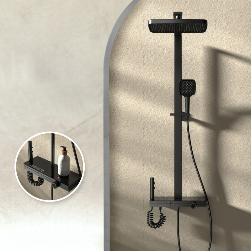 Modern Style Shower System Spot Resist Copper Wall Mounted Rectangle Shower System Black Flat Tupe Clearhalo 'Bathroom Remodel & Bathroom Fixtures' 'Home Improvement' 'home_improvement' 'home_improvement_shower_faucets' 'Shower Faucets & Systems' 'shower_faucets' 'Showers & Bathtubs Plumbing' 'Showers & Bathtubs' 6545606